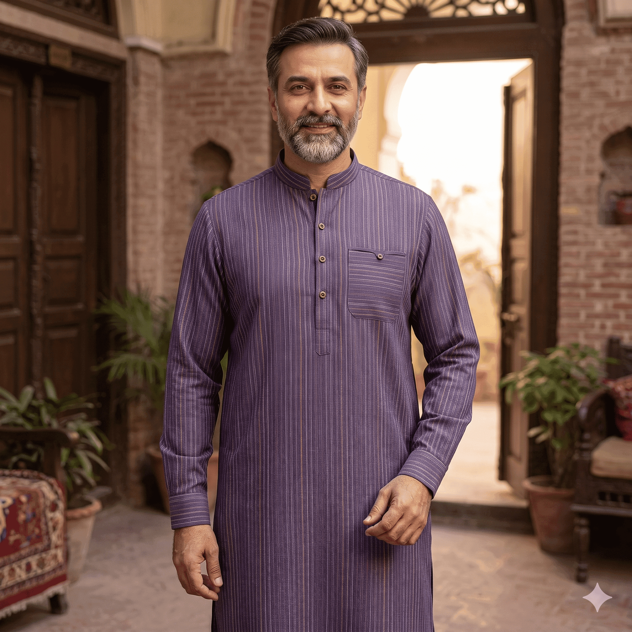 Men's kurta with band collar generated by Preloom from a flat fabric photo